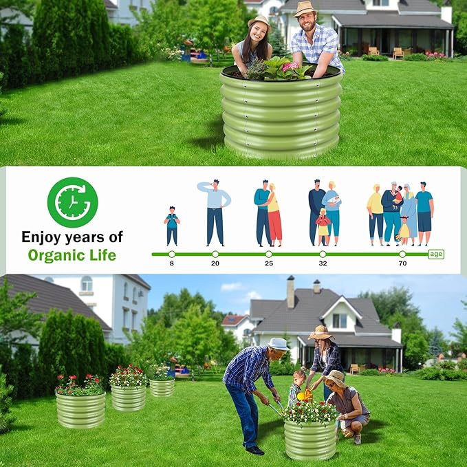 3x3x1.4ft Galvanized Raised Garden Bed, Deep Metal Garden Bed, Matcha Green Raised Garden Beds Outdoor, Raised Bed for Planting Vegetables, Flowers, Fruits