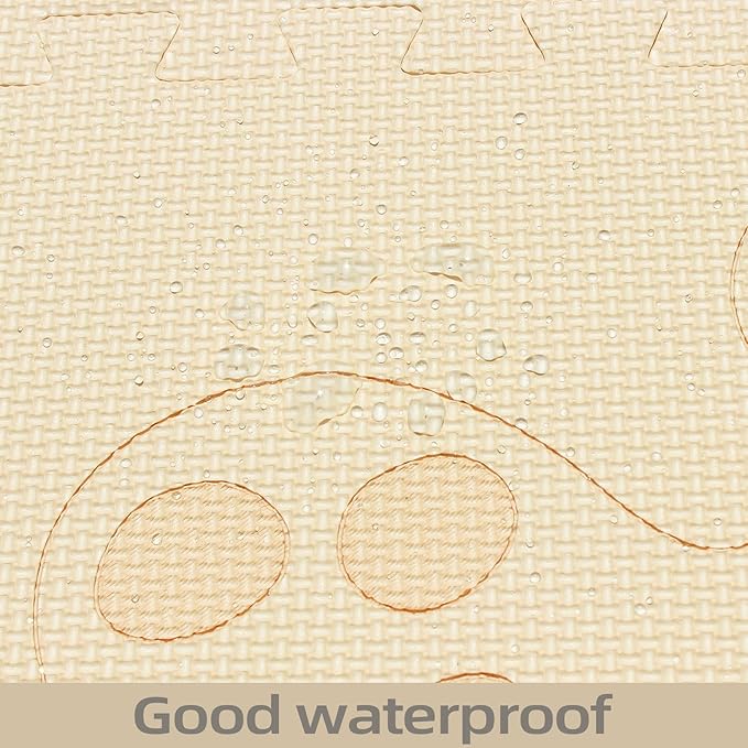 qqpp EVA 18 Tiles Baby Play Mat for Playing, Interlocking Foam Floor Mats for Tummy Time & Crawling, Puzzle Flooring Tiles with Animals Laser Pattern for Kids. Beige. QL-11(J) b18N