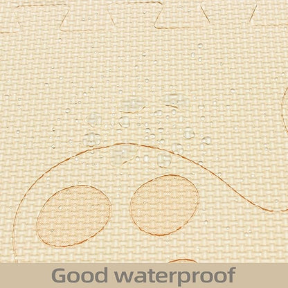 qqpp EVA 18 Tiles Baby Play Mat for Playing, Interlocking Foam Floor Mats for Tummy Time & Crawling, Puzzle Flooring Tiles with Animals Laser Pattern for Kids. Beige. QL-11(J) b18N