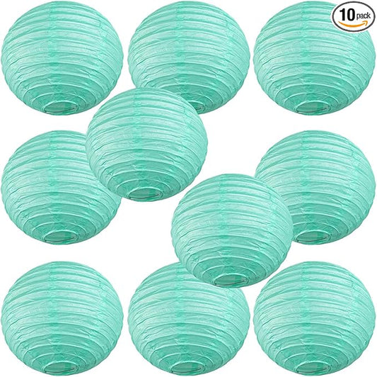 WYZworks - Round Paper Lanterns 10 Pack (Aquamarie, 16") - Hanging Paper Lanterns Lamp for Wedding, Birthday, Party and Home Decorations with 8", 10", 12", 14", 16" Option