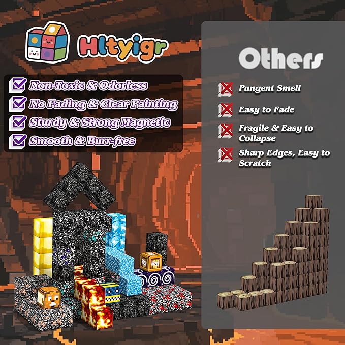 150PCS Magnetic Blocks-Magnetic Building Blocks Magnet Toys Set Stacking Cave World with Magnet Construction Toys STEM Sensory Gift for Kids Toddlers Boys & Girls Birthday Gifts Ages 3+