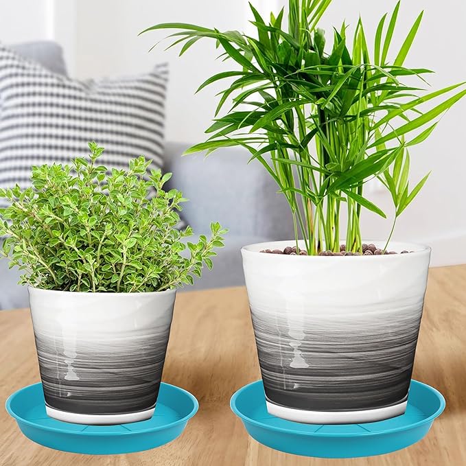 6 Pack of Plant Saucer Tray 11 12 inch, Heavy Duty Plastic Pot Plant Drip Trays Saucers for for Indoors Outdoor, Plant Water Tray for Planters 11-12" (12", Light Blue)