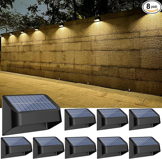 Solar Lights Outdoor 8 Pack, RGB 8 Colors, Dusk to Dawn Deck Light, Solar Deck Lights for Outside IP65 Waterproof, Backyard/Railing/Wall/Step/Patio/Fence
