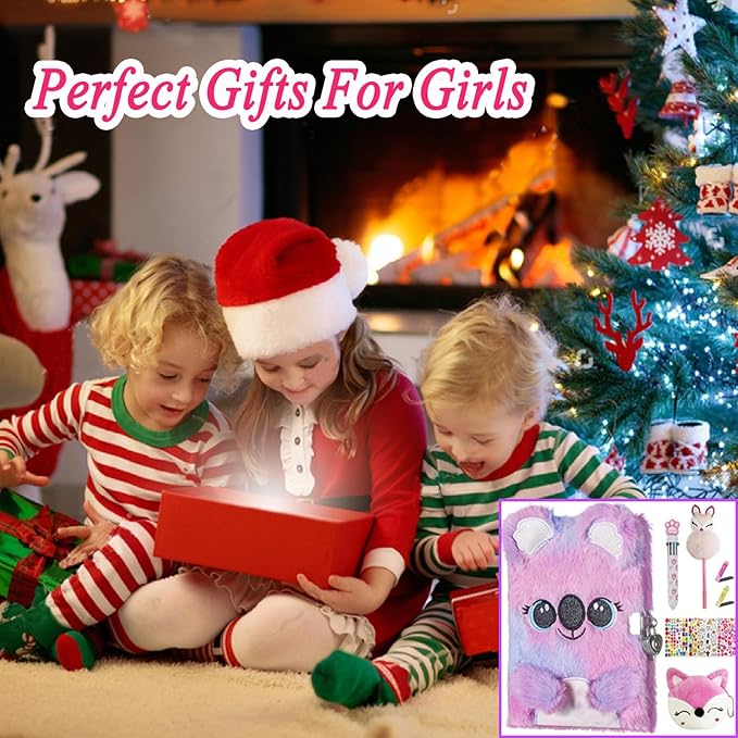 Girls Diary with Lock,Journal for Kids with Bookmarks Sticky Notes Pom Pom Pen Notebook for Writing and Drawing 160 Lined Pages Diary for Girls ages 6-8