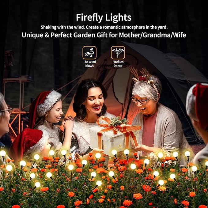 Solar Lights Outdoor Waterproof, 8 Packs 64LED, Solar Garden Lights, Patio Lights, Garden Decor, Patio Decor, Firefly Lights Solar Outdoor, Unique Gifts for Women, Gifts for Grandma