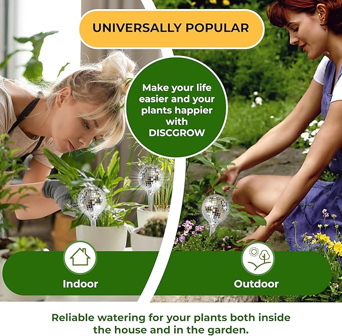 2X Plant Self Watering Globes in decorative Disco Ball Design - 180ml Capacity Self Watering Insert Indoor & Outdoor - Automatic Plant Watering Devices