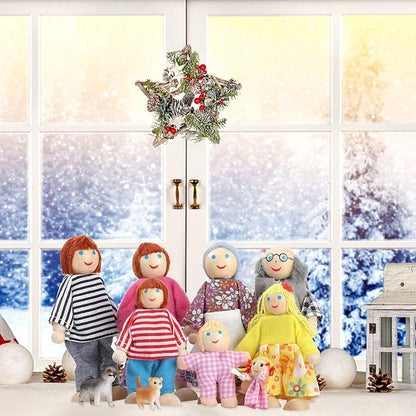 Skylety 10 Pcs Wooden Dollhouse Set of Mini People Figures Dollhouse Dolls Wooden Doll Play Figures Accessories(Classic Style)