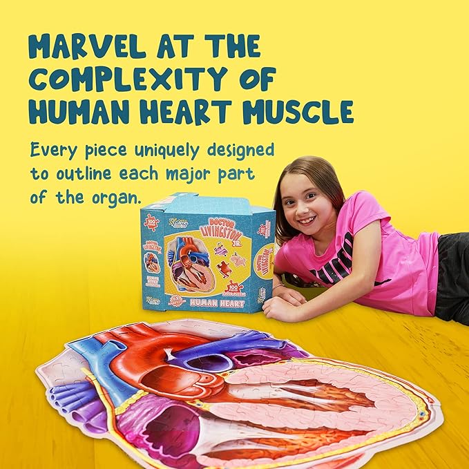 Human Heart Anatomy Floor Puzzle — Genius Games Doctor Livingston Jr Anatomy Toy - Kids Puzzles & Science Toys - Human Heart Model - 100 Piece Jigsaw Puzzles for Kids, Toddlers, Teens