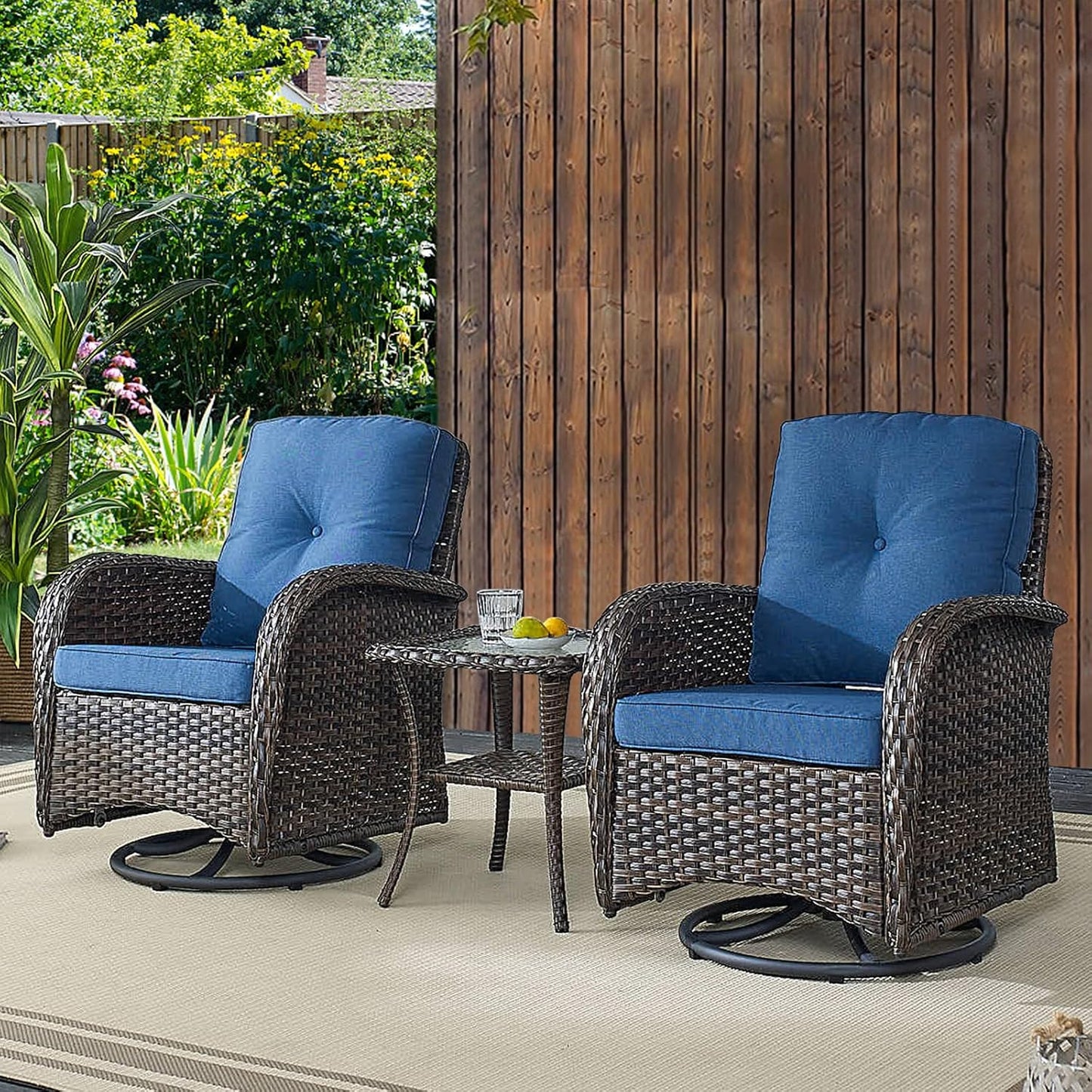Patio Wicker Furniture with Swivel Rocker Chairs Loveseat, 5 Piece Rattan Furniture Outdoor Table and Chairs Set for Patio Deck Porch Backyard