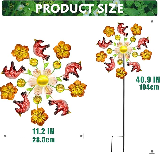 Solar Wind Spinners Outdoors for Yard and Garden - 40 Inch Metal Wind Sculpture, Outdoor Kinetic Windmill with Multi-Color Led Lights for Patio, Lawn & Garden Decoration (Magpie)