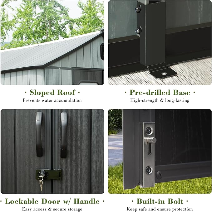 Domi 8x12FT Outdoor Resin Storage Shed with Transparent Windows & Louvered Vents, Plastic Tool Shed with Double Lockable Doors & Gable Roof, Outside Garden Shed for Backyard, Patio, Lawn, Grey