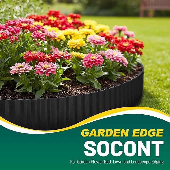 Corrugated Metal Garden Edging, 6"×20Ft Durable Landscape Border for Garden, Lawn, Flower Beds and Paver Edging (Black)