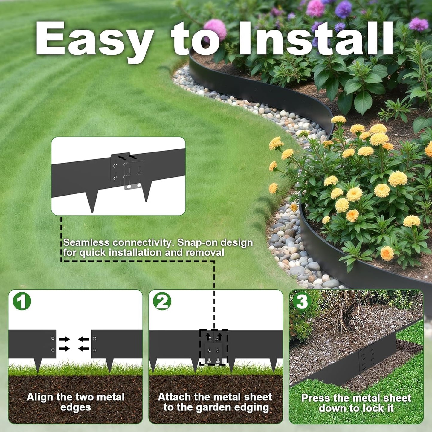 Steel Landscape Edging 6-Pack, 8" H X 40" L Bendable Metal Edging for Landscaping, No-Dig Metal Landscaping Edging for Yard, Lawn Edge, Pathway & Flower Beds (20Ft Total)