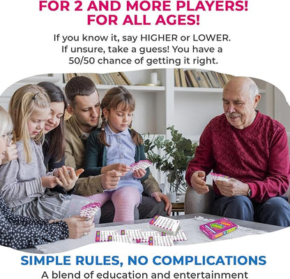 QUOKKA Trivia Board Games for Kids and Adults - Version V2.0 - Family Night Science Games 4xSet Higher or Lower Trivia Cards | Guess Fun Questions | 2 + Players - Challenge Your Science Knowledge