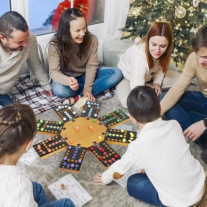 Marble Board Game,Wooden Board Game for 6-8 Players,Portable Design Marble Game with 32 Marbles 16 Dice, Family Game Night Gift for Kids & Adults