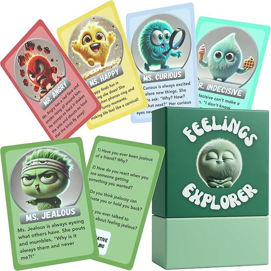 Feelings Explorer – 60 Emotion Cards for Kids Ages 7+ | Social Emotional Learning Game with Questions & Activities | SEL Tool for Parents, Teachers & Therapists | Bonus Cards Included