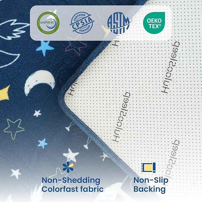 Baby Play Mat for Floor,1.3" Thick Cushioned Playpen Mat 50"x50",Extra Soft Elasti-Foam,Water Repellent Coral Velvet,Non-Slip for Crawling&Tummy Time,Infant Toddler Kids Nursery Rug(Space)