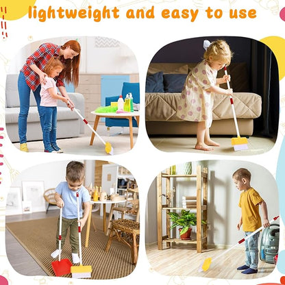 Kids Cleaning Toy Set Toddlers Broom Dust Pan Set for Housekeeping Pretend Play Cleaning Set, Cleaning Toys Gift for Toddlers Girls Boys Age 3-6 Years Old (2PCS - Red and Yellow Set)