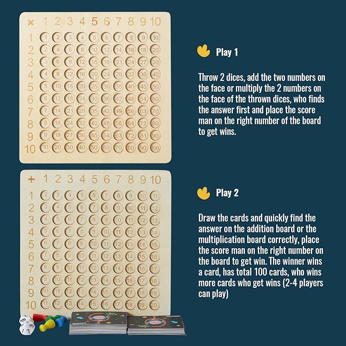 Asweets 2 in 1 Wooden Montessori Multiplication Addition Board Game Montessori Toy Educational Math Table Board Game Double-Sided Boards for Toddlers and Preschool Gifts for Kids
