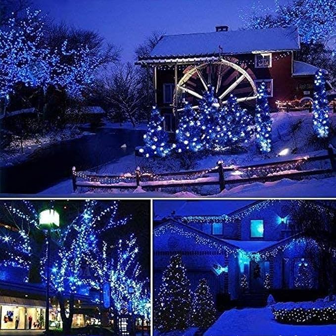 114ft Christmas String Lights Outdoor, 300 LED Christmas Lights Connectable with Timer, 8 Modes Christmas Tree Lights Fairy Twinkle Lights for Garden, Wedding, Indoor Outdoor Xmas Decorations(Blue)