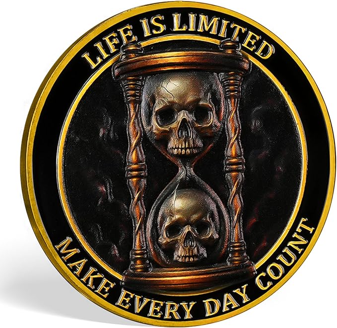 AtSKnSK Memento Mori Coin Momento Mori Coin Skull Coin Stoic Gifts Memento Mori Calendar Living Memento Mori Amor Fati Coin (Skull Island)