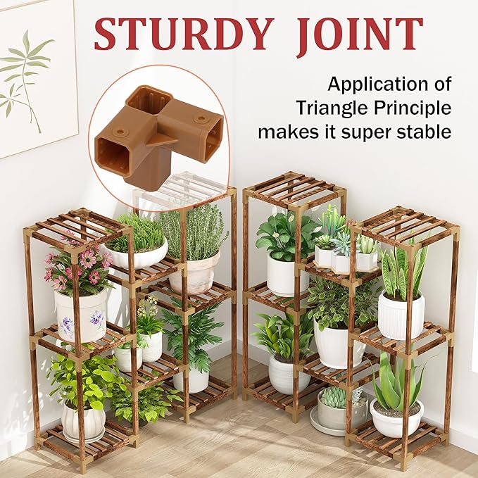 HOMKIRT Plant Stand Indoor, Doulbe 8 Tier Shelf for Multiple Plants Pots Rack Ladder Table For Corner, Patio, Porch, Garden