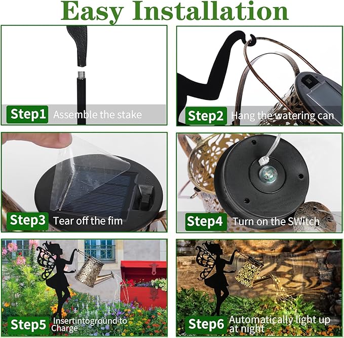 2 Pack Outdoor Decor Solar Watering Can with Cascading Lights - 24 Inch Garden Decor for Outside - Metal Outdoor Path Lights - Garden Solar Lights for Lawn Walkway Yard Decor(36 LED String Lights)