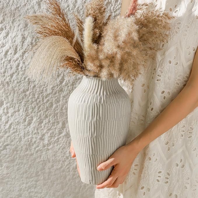 Ceramic Vase for Home Decor,11.6 Inch Flower Vases,Decorative Blue Vase for Pampas Grass,Modern Art Texture Vases for Home Entryway Living Room Dining Table Farmhouse Office Decor(Grey)
