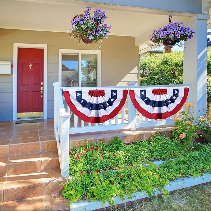 USA Pleated Fan American US Bunting Flag Patriotic Half Fan Banner With Canvas Header and Brass Grommets for 4th of July Memorial Day Indoor Outdoor Decoration (12, 1.5x3 Feet)