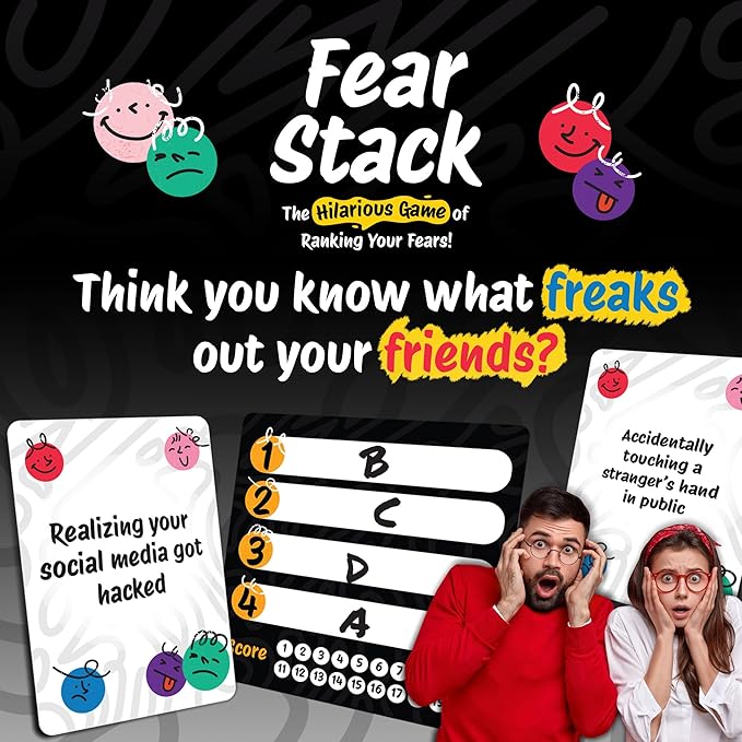 Fear Stack – What Freaks Out Your Family? A Fun Family Game for Adults and Kids | Includes 184 Cards, 4 Whiteboards, and 4 Markers | Great for Grandkids and Friends