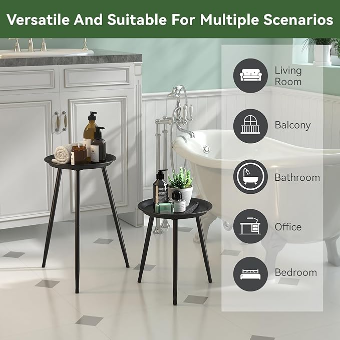 Indoor Plant Stand Metal Mid Century Tall Plant Table Flower Pots,Modern Plant Stand for Indoor Plants Outdoor Small Round Side Home Decor Shelf Heavy Duty Plant Holder End Table Black 2 Pack