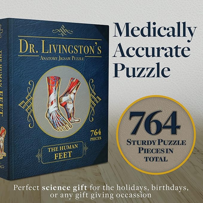 Dr. Livingston's Human Feet Anatomy Puzzle - A Medically Accurate Jigsaw Puzzle of The Feet - Educational Toy of The Human Body - Unique Shaped Puzzle for Doctors, Nurses and Medical Students