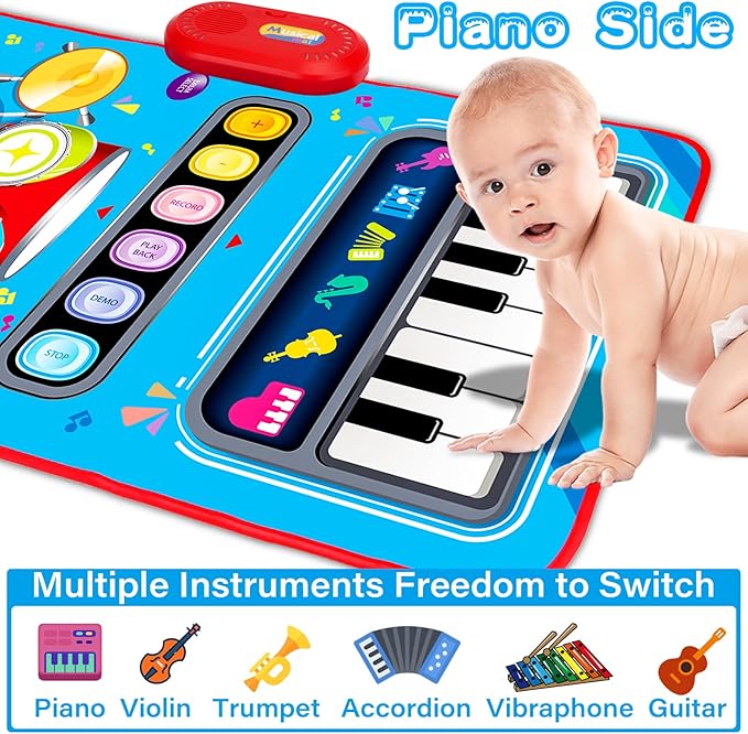 Baby Toys for 1 Year Old: Baby Musical Mat Toddler Toys Age 1-2 - 2 in 1 Piano Drum Babies Play Mat - Infant Music Toy 12-18 Months Babies Birthday Valentines Gifts for 1 2 3 Year Old Boys Girls