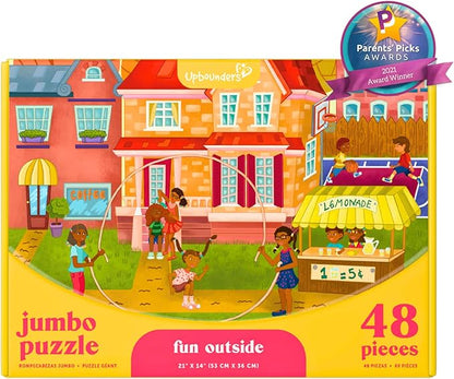 Upbounders- Fun Outside 48 Piece Floor Puzzle, Multicultural Beginner Jigsaw Puzzle with African American Children Boys Girls at Play, Ages 4+