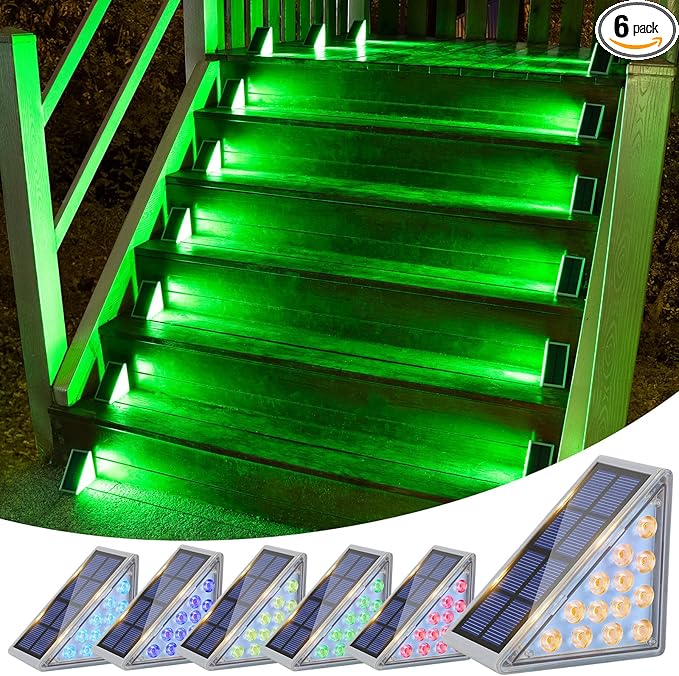 VOLISUN Solar Stair Lights 6 Pack, 7 Fixed Colors, Solar Step Lights Outdoor Waterproof IP67, LED Outdoor Step Light, Deck Light Outdoor Decor for Garden Stair, Front Step, Porch and Patio