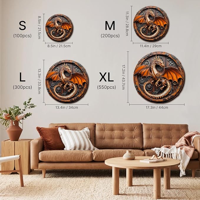 Wooden Puzzles for Adults, 3D Vision Effect Mechanical Dragon Wooden Jigsaw Puzzles 550 PCS Unique Shape Advanced Wood Puzzle Adult, Flat Puzzle Birthday Gifts Family Game (XL-17.3 * 17.2in)