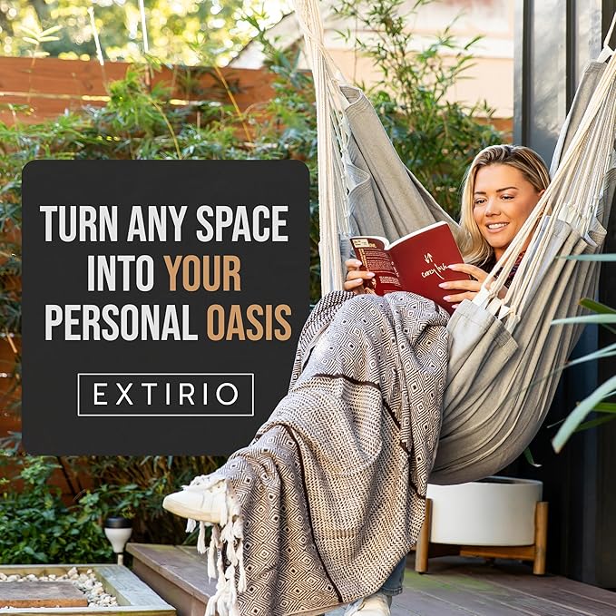 Hanging Hammock Chair Swing – Hanging Chair Outdoor & Indoor - Hammock Swing Chair – Quick & Easy Setup with Hardware Kit – Durable & Spacious Full Body Support – Holds 440 Lbs