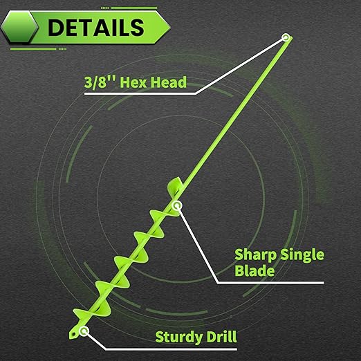 SYITCUN Auger Drill Bit for Planting - 2" X 32" Heavy-Duty Garden Auger Spiral Drill Bit - Bulb Planter Tool & Auger Post Hole Digger - 3/8" Hex Drive Drill