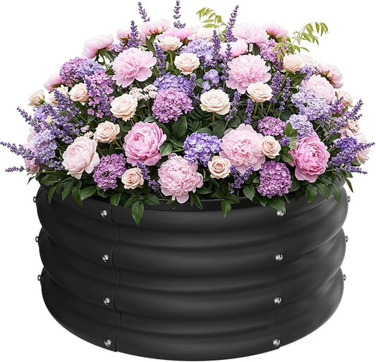 ZXZYHFTY Round Galvanized Raised Garden Bed kit,Black Outdoor Garden Raised Planter Box, Round Large Metal Raised Garden Beds for Vegetable 2 * 2 * 1ft 1 Pack