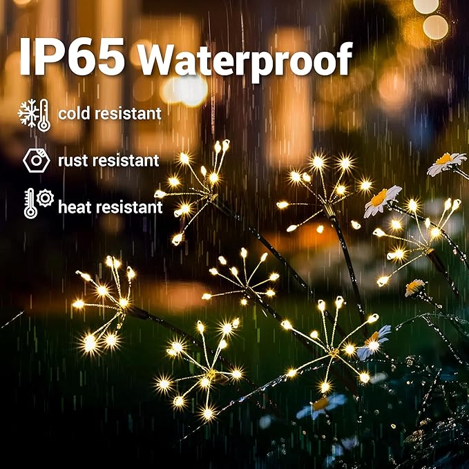 Solar Garden Decor Lights Outdoor, Solar Powered Lights Waterproof for Yard Patio Porch Flowerbed, Fairy Gardening Supplies Gifts Firwork (2 Pack)