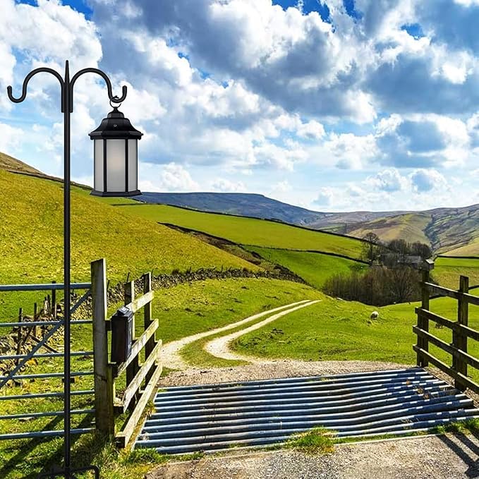 FEED GARDEN Adjustable Double Shepherds Hook for Outdoor with 5 Prong Base 63 Inch Heavy Duty Two Sided Bird Feeder Pole for Hanging Plant Baskets, Solar Light Lanterns, Wind Chimes 2 Pack