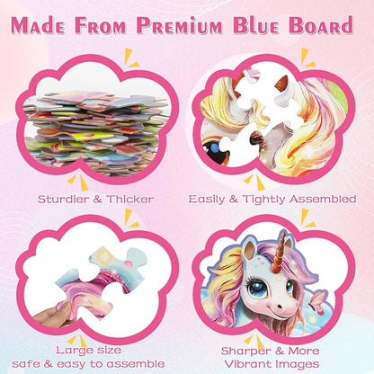 Glittering Unicorn Puzzle, Large Floor Unicorn Jigsaw Puzzles for Kids with Puzzle Sticker Sheets, for Girls Ages 3-6