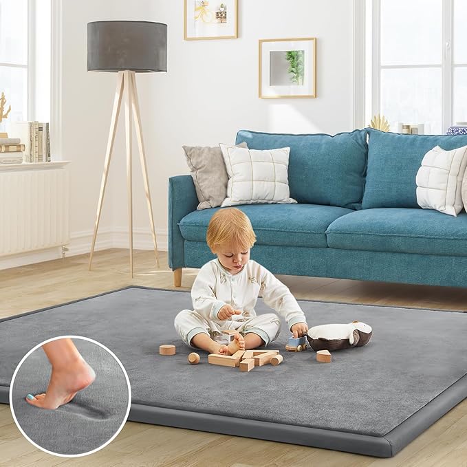 Baby Play Mat for Floor Tummy Time Mat Nursery Muscle Area Rug Playroom Rug Tatami 65"*50" Memory Foam 1.3" Thick Crawling For Babies,Toddlers, Infants, Kids,Floor(Grey)
