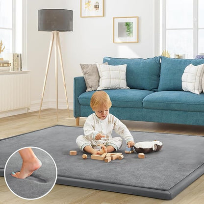 Baby Play Mat for Floor Tummy Time Mat Nursery Muscle Area Rug Playroom Rug Tatami 65"*50" Memory Foam 1.3" Thick Crawling For Babies,Toddlers, Infants, Kids,Floor(Grey)