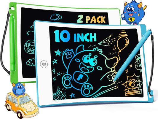 TEKFUN Toys for Kids, 10in 2 Pcs LCD Kids Writing Tablet Erasable Doodle Board Reusable Drawing Pad for Kids Boys with Anti-Lost Stylus, Car Trip Blue Toys Christmas Birthday Gift for Ages 3 4 5 6 7