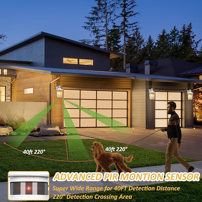 White Motion Sensor Outdoor Wall Light - Dusk to Dawn Outdoor Wall Lighting, Waterproof Exterior Light Fixture, Modern Porch Light Outside Wall Mount for House Patio Garage, Anti-Rust