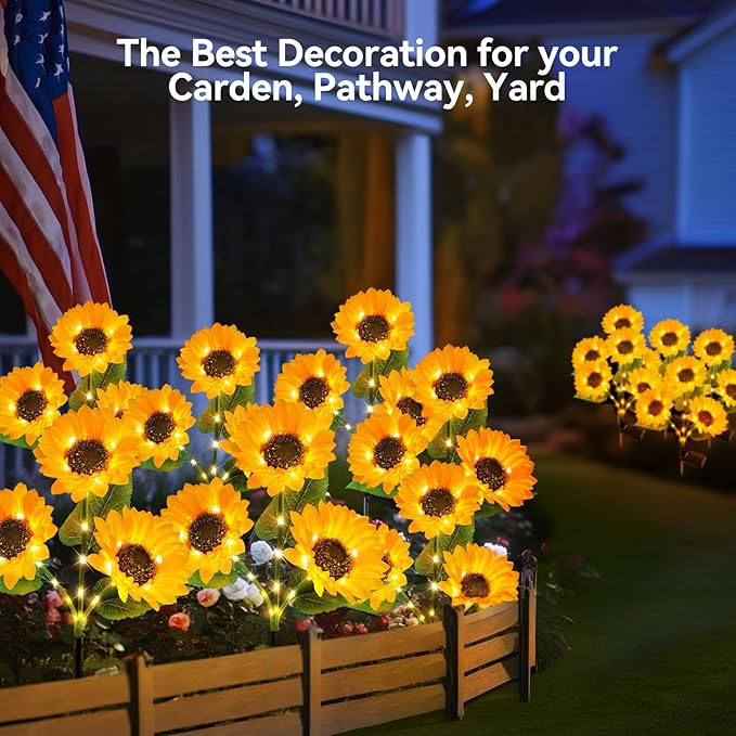 KOOPER Solar Lights Outdoor Decor - 6 Pack with 18 Sunflower Lights, Auto ON/Off, Waterproof for Garden, Patio, Backyard