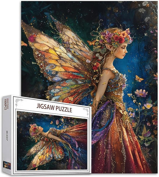 Tucocoo Colorful Romantic Fairy Jigsaw Puzzles for Adults 1000 Pieces, Beautiful Flowers Night Elf Art Jigsaw Puzzle DIY Craft Puzzles for Home Decoration Gifts, Family Puzzle Perfect for Game Nights