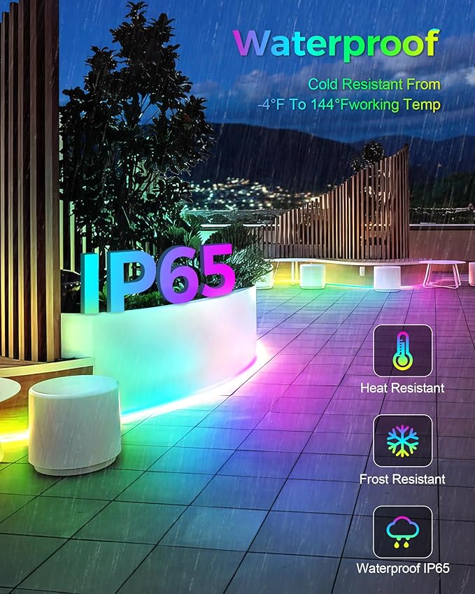 Solar Led Strip Lights Outdoor RGB,16.4FT Music Sync Solar Strip Lights Outdoor Waterproof IP68 with Remote & 8 Lighting Modes,Powered Rope Lights for Yard Trees,Garden,Step,Patio,Fence,Deck