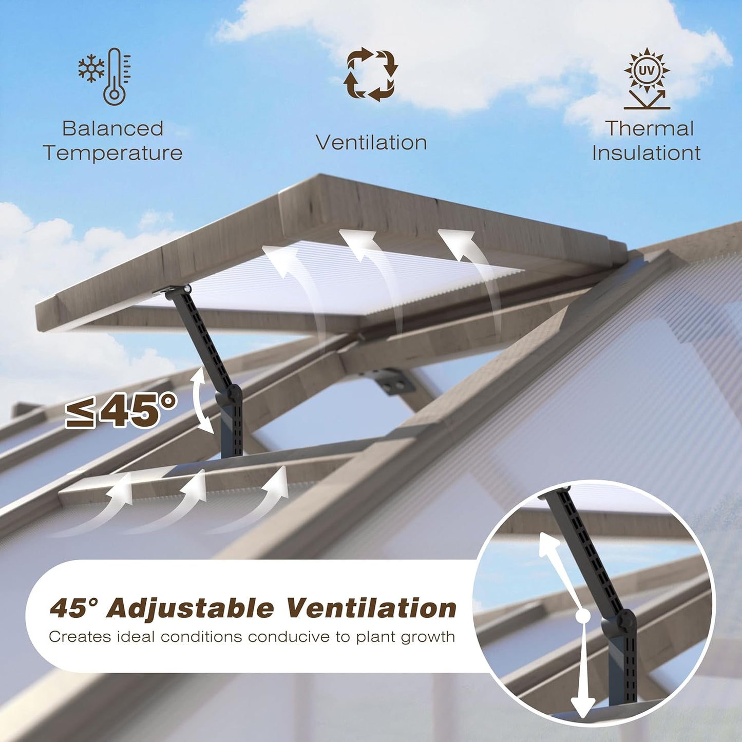 BlueWish 8x8 FT Greenhouses for Outdoors, Cedar Green House with 6MM Polycarbonate Panel, Greenhouse Kit with Adjustable Vent & Lockable Door, Walk-in Greenhouse for Outside, Garden, Backyard